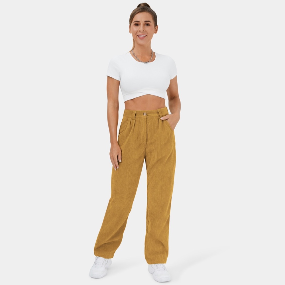 HALARA Mid Rise Side Pocket Wide Leg Corduroy Pants 0033